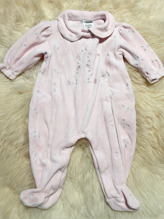 Minibasix Other - Vintage Minibasix Soft Pink Floral Baby One-Piece Footed Jumpsuit embroidered